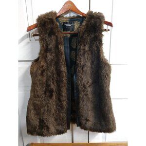 Sanctuary Womens Brown Faux Fur Vest With Gold Palm Print Lining Size M